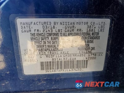 Zdjęcie 12 z 12 samochodu: 2018 NISSAN SENTRA VIN:3N1AB7APXJL637620 - miniatura