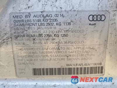 Zdjęcie 12 z 12 samochodu: 2014 AUDI A4 ALLROAD PREMIUM PLUS VIN:WA1UFAFL4EA118068 - miniatura