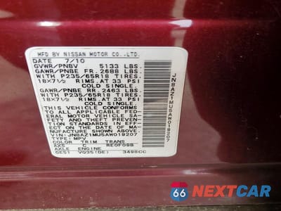 Zdjęcie 12 z 12 samochodu: 2010 NISSAN MURANO S VIN:JN8AZ1MU5AW019207 - miniatura