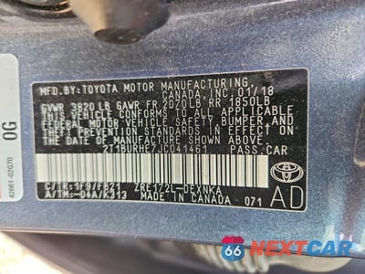 Zdjęcie 12 z 12 samochodu: 2018 TOYOTA COROLLA LE VIN:2T1BURHE7JC041461 - miniatura