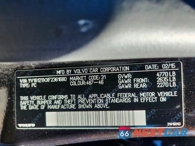Zdjęcie 13 z 13 samochodu: 2015 VOLVO S60 PREMIER VIN:YV1612TKXF2361680 - miniatura