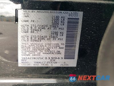 Zdjęcie 13 z 13 samochodu: 2025 NISSAN MURANO SV VIN:5N1AZ3BJ2SC119943 - miniatura