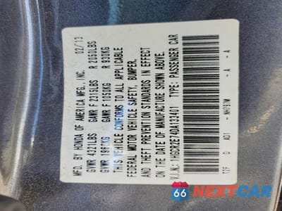 Zdjęcie 12 z 12 samochodu: 2013 HONDA ACCORD EX VIN:1HGCR2E74DA133401 - miniatura