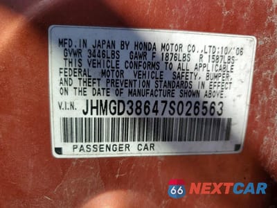 Zdjęcie 12 z 12 samochodu: 2007 HONDA FIT S VIN:JHMGD38647S026563 - miniatura