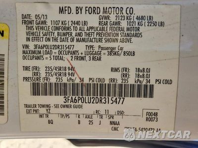 Zdjęcie 12 z 12 samochodu: 2013 FORD FUSION SE HYBRID VIN:3FA6P0LU2DR315477 - miniatura