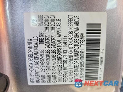 Zdjęcie 14 z 14 samochodu: 2022 HONDA PILOT SPORT VIN:5FNYF5H35NB006981 - miniatura