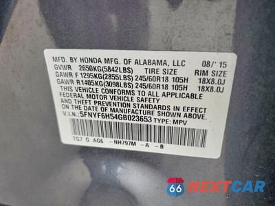Zdjęcie 13 z 13 samochodu: 2016 HONDA PILOT EXL VIN:5FNYF6H54GB023653 - miniatura