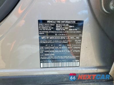Zdjęcie 12 z 12 samochodu: 2006 MERCEDES-BENZ ML 350 VIN:4JGBB86E46A006290 - miniatura