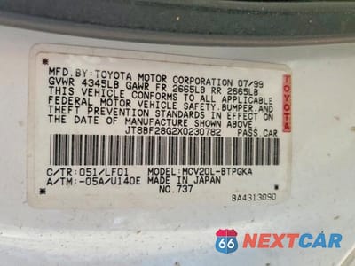 Zdjęcie 12 z 12 samochodu: 1999 LEXUS ES 300 BASE VIN:JT8BF28G2X0230782 - miniatura