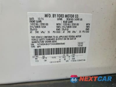 Zdjęcie 13 z 13 samochodu: 2016 FORD EXPLORER SPORT VIN:1FM5K8GT3GGB80540 - miniatura