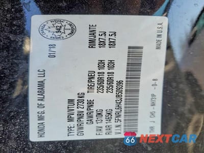 Zdjęcie 13 z 13 samochodu: 2018 HONDA ODYSSEY EX VIN:5FNRL6H43JB509396 - miniatura