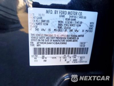 Zdjęcie 13 z 13 samochodu: 2012 FORD EDGE SPORT VIN:2FMDK3AK1CBA33892 - miniatura