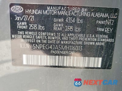 Zdjęcie 12 z 12 samochodu: 2021 HYUNDAI SONATA SE VIN:5NPEG4JA5MH116013 - miniatura