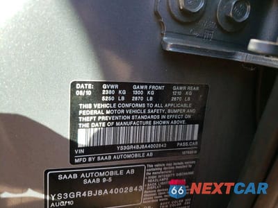 Zdjęcie 12 z 12 samochodu: 2010 SAAB 9-5 AERO VIN:YS3GR4BJ8A4002843 - miniatura