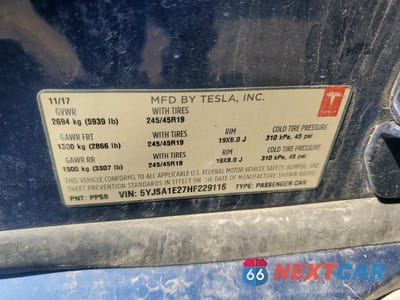 Zdjęcie 12 z 12 samochodu: 2017 TESLA MODEL S VIN:5YJSA1E27HF229116 - miniatura
