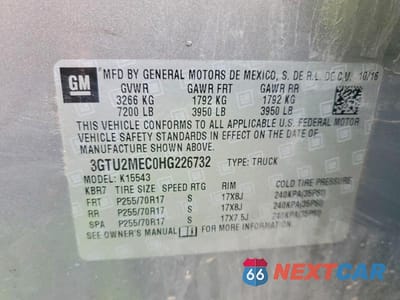 Zdjęcie 13 z 13 samochodu: 2017 GMC SIERRA K1500 SLE VIN:3GTU2MEC0HG226732 - miniatura