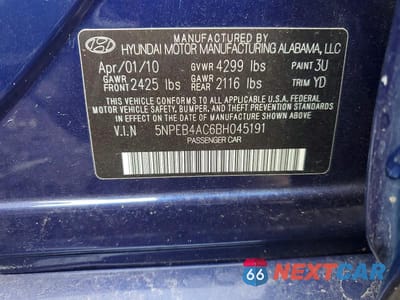 Zdjęcie 12 z 12 samochodu: 2011 HYUNDAI SONATA VIN:5NPEB4AC6BH045191 - miniatura
