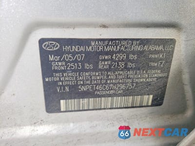 Zdjęcie 12 z 12 samochodu: 2007 HYUNDAI SONATA GLS VIN:5NPET46C67H296757 - miniatura