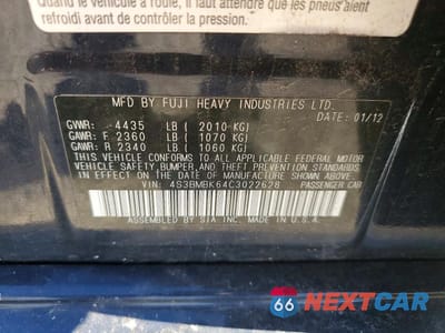 Zdjęcie 13 z 13 samochodu: 2012 SUBARU LEGACY 2.5I LIMITED VIN:4S3BMBK64C3022628 - miniatura