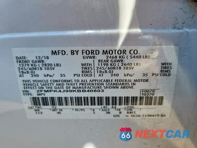 Zdjęcie 13 z 13 samochodu: 2019 FORD EDGE SEL VIN:2FMPK4J99KBB40803 - miniatura