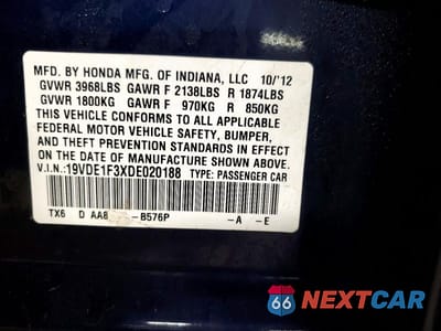 Zdjęcie 12 z 12 samochodu: 2013 ACURA ILX 20 VIN:19VDE1F3XDE020188 - miniatura