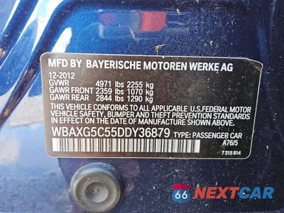 Zdjęcie 12 z 12 samochodu: 2013 BMW 528 I VIN:WBAXG5C55DDY36879 - miniatura