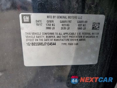 Zdjęcie 12 z 12 samochodu: 2018 CHEVROLET CRUZE LT VIN:1G1BE5SM5J7134544 - miniatura