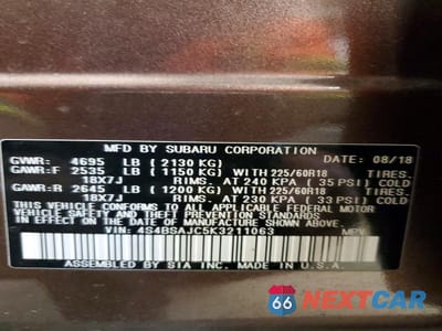 Zdjęcie 13 z 13 samochodu: 2019 SUBARU OUTBACK 2.5I LIMITED VIN:4S4BSAJC5K3211063 - miniatura