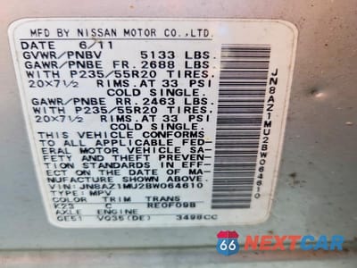 Zdjęcie 13 z 13 samochodu: 2011 NISSAN MURANO S VIN:JN8AZ1MU2BW064610 - miniatura