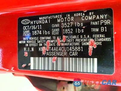 Zdjęcie 12 z 12 samochodu: 2012 HYUNDAI ACCENT GLS VIN:KMHCT4AE4CU145881 - miniatura