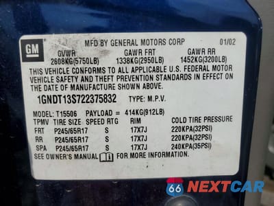 Zdjęcie 13 z 13 samochodu: 2002 CHEV TRAILBLAZER VIN:1GNDT13S722375832 - miniatura