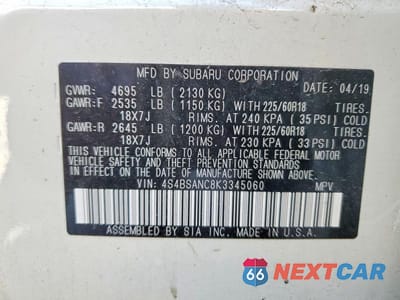 Zdjęcie 13 z 13 samochodu: 2019 SUBARU OUTBACK 2.5I LIMITED VIN:4S4BSANC8K3345060 - miniatura