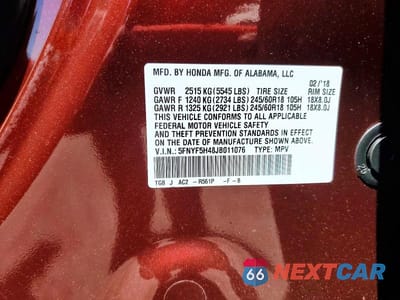 Zdjęcie 13 z 13 samochodu: 2018 HONDA PILOT EX VIN:5FNYF5H48JB011076 - miniatura