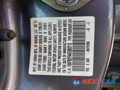 Zdjęcie 12 z 12 samochodu: 2014 HONDA CIVIC EXL VIN:19XFB2F94EE083713 - miniatura
