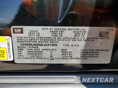 Zdjęcie 14 z 14 samochodu: 2016 CHEVROLET TRAVERSE LTZ VIN:1GNKRJKD5GJ231069 - miniatura