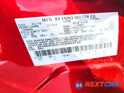 Zdjęcie 14 z 14 samochodu: 2010 FORD EDGE SE VIN:2FMDK3GC0ABB64728 - miniatura