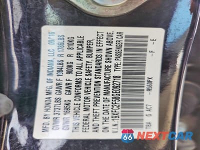 Zdjęcie 12 z 12 samochodu: 2016 HONDA CIVIC LX VIN:19XFC2F58GE092718 - miniatura