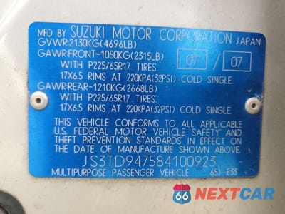 Zdjęcie 13 z 13 samochodu: 2008 SUZUKI GRAND VITARA LUXURY VIN:JS3TD947584100923 - miniatura