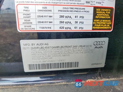 Zdjęcie 13 z 13 samochodu: 2011 AUDI A3 PREMIUM PLUS VIN:WAUKJBFM5BA114937 - miniatura
