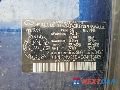 Zdjęcie 14 z 14 samochodu: 2022 HYUNDAI SANTA FE SEL VIN:5NMS3DAJXNH454827 - miniatura
