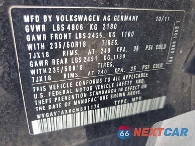 Zdjęcie 13 z 13 samochodu: 2012 VOLKSWAGEN TIGUAN S VIN:WVGAV7AX6CW531176 - miniatura
