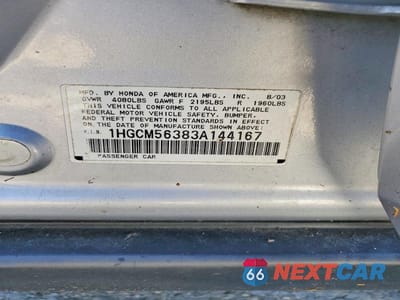 Zdjęcie 12 z 12 samochodu: 2003 HONDA ACCORD LX VIN:1HGCM56383A144167 - miniatura