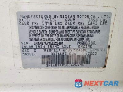 Zdjęcie 12 z 12 samochodu: 2014 NISSAN SENTRA VIN:3N1AB7AP1EL626494 - miniatura