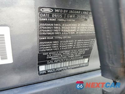 Zdjęcie 13 z 13 samochodu: 2016 LAND ROVER RANGE ROVER SPORT SC VIN:SALWR2EF6GA555444 - miniatura