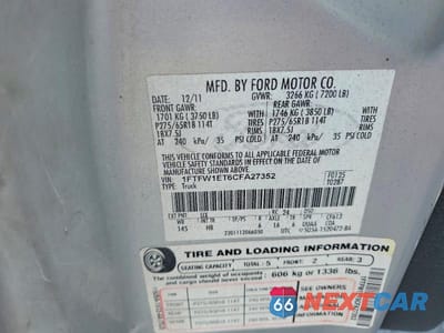 Zdjęcie 12 z 12 samochodu: 2012 FORD F150 SUPERCREW VIN:1FTFW1ET6CFA27352 - miniatura