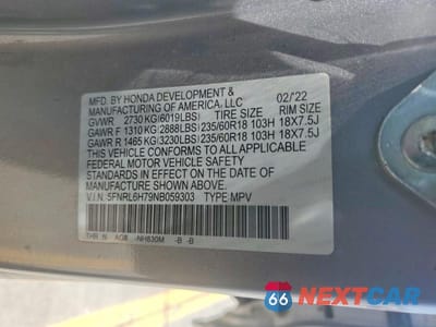 Zdjęcie 14 z 14 samochodu: 2022 HONDA ODYSSEY EXL VIN:5FNRL6H79NB059303 - miniatura