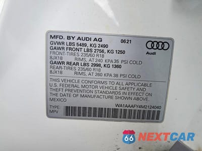 Zdjęcie 13 z 13 samochodu: 2021 AUDI Q5 PREMIUM VIN:WA1AAAFY4M2124040 - miniatura