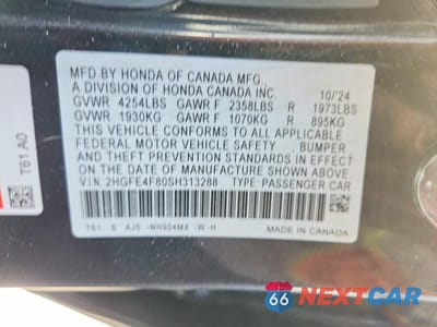Zdjęcie 13 z 13 samochodu: 2025 HONDA CIVIC SPORT VIN:2HGFE4F80SH313288 - miniatura
