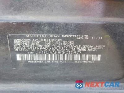 Zdjęcie 13 z 13 samochodu: 2012 SUBARU IMPREZA VIN:JF1GJAA68CH010873 - miniatura