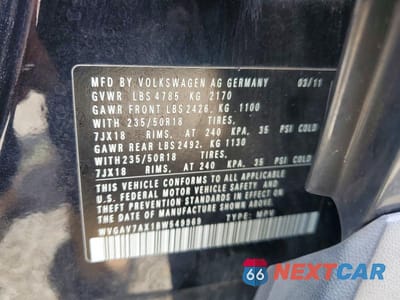 Zdjęcie 13 z 13 samochodu: 2011 VOLKSWAGEN TIGUAN S VIN:WVGAV7AX1BW549969 - miniatura